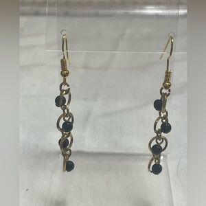 Golden circle black onyx bead center dangle drop ear wires by LaWanna Molsbee